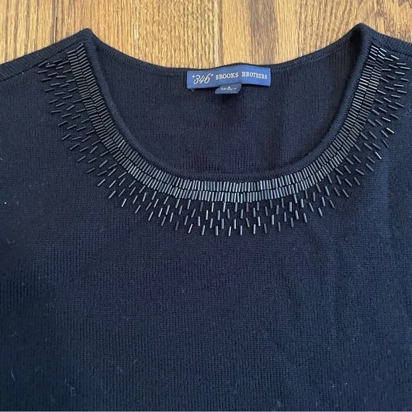Brooks Brothers 346 Black Sweater 100% Merino Wool Jeweled Neck Size Large - Picture 2 of 6